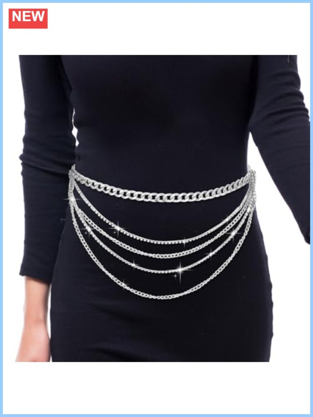 Rhinestone Chain Belt Layered Sparkly Waist Body Belt for Dress Boho